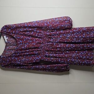 Love Fire Burgundy Floral Long Sleeve Dress XS